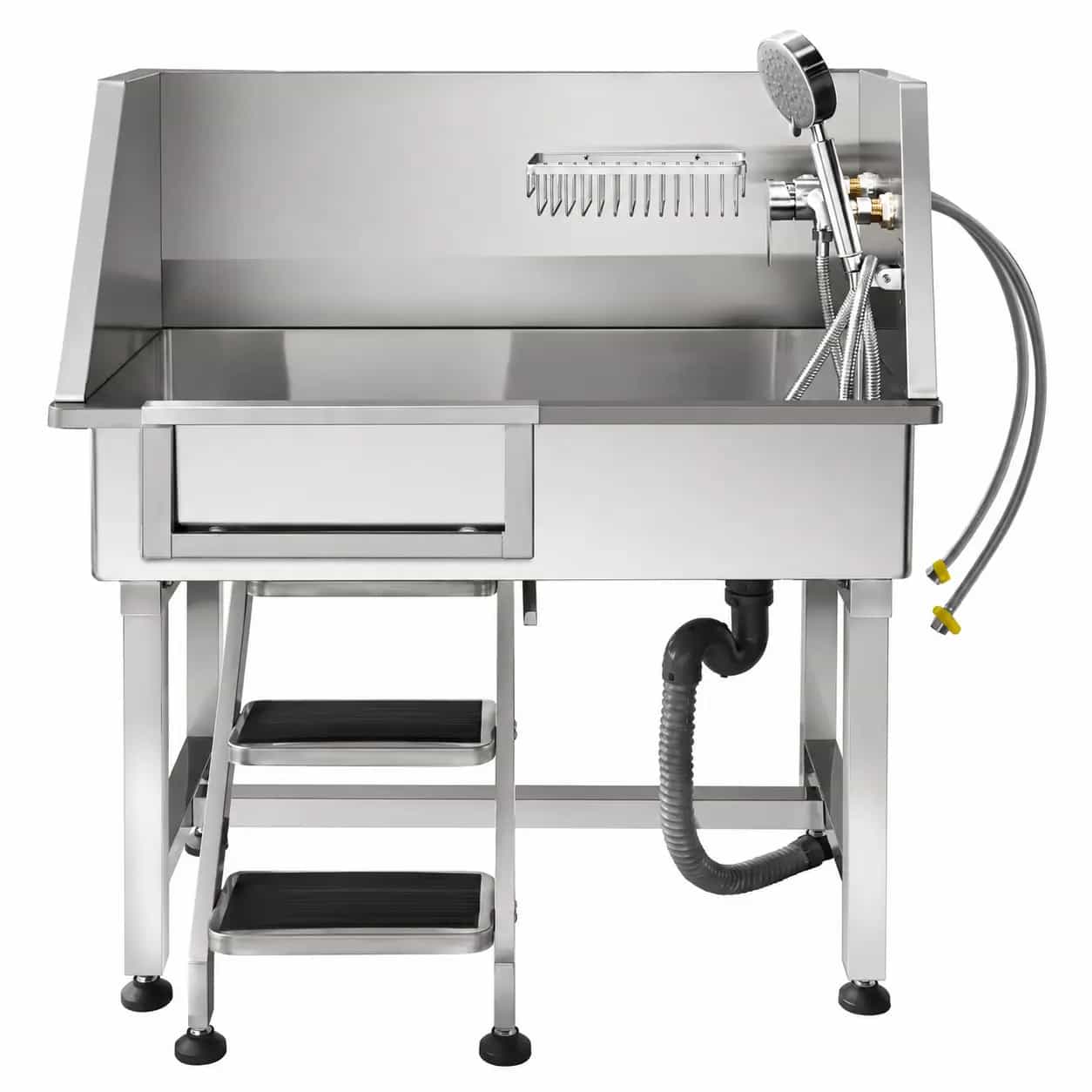 Commercial Stainless Steel Pet Grooming Bath Tub with Steps & Shower Set
