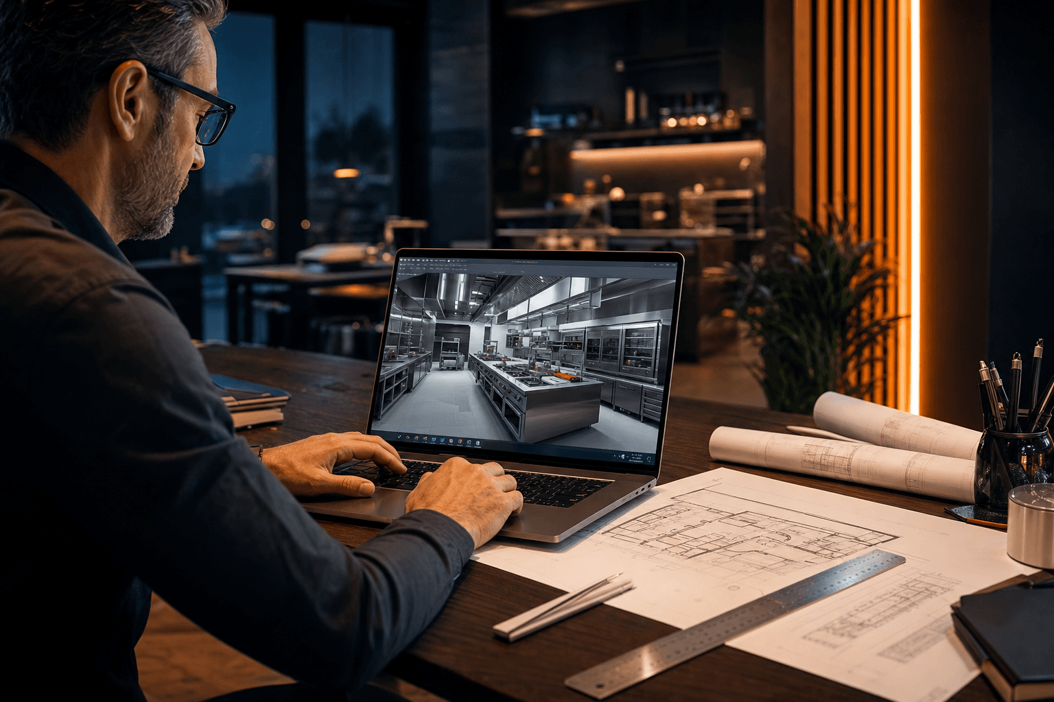 Designer working on a 3D kitchen layout